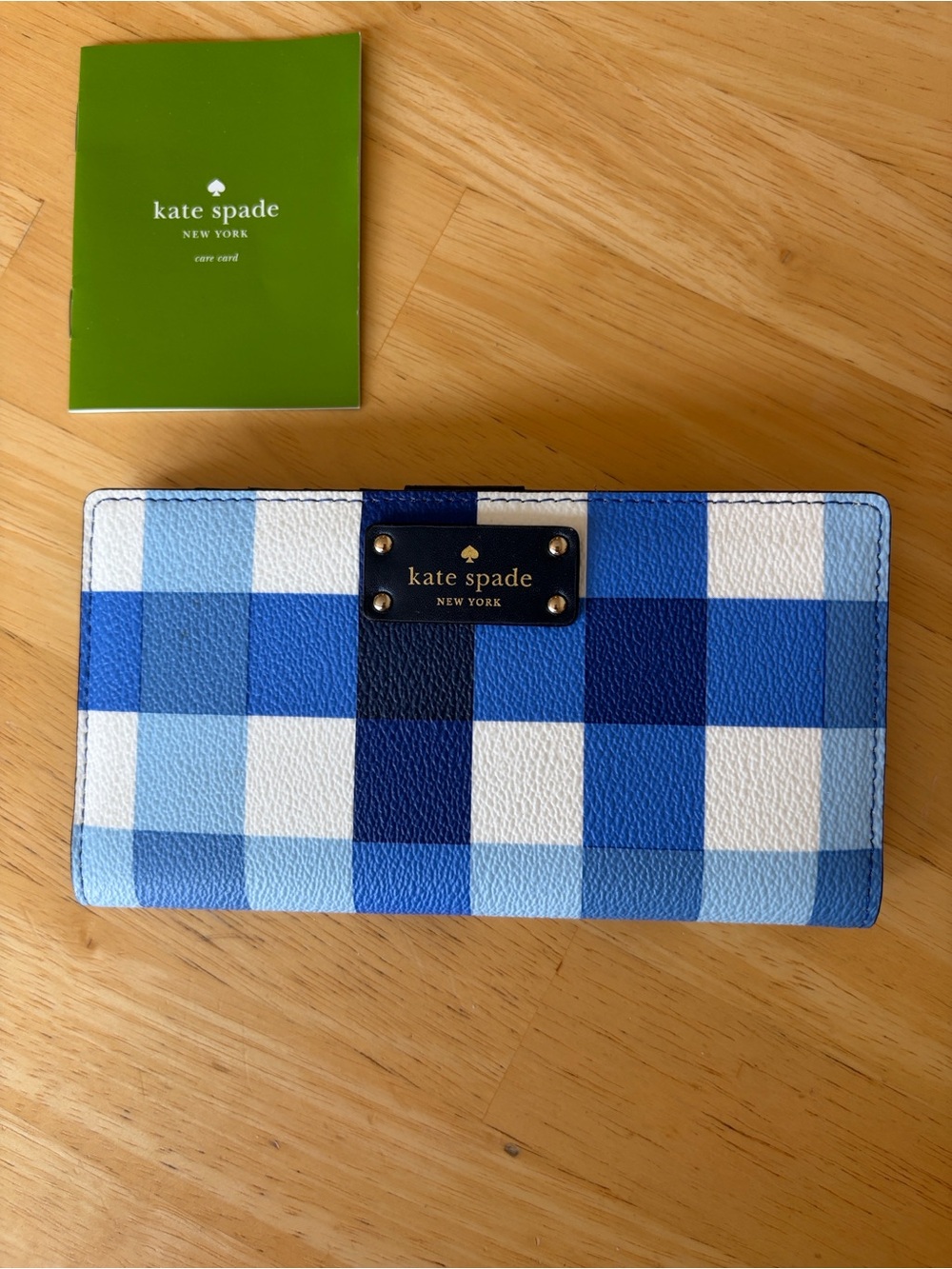 New Kate Spade Blue gingham Check Cameron Grove St long Wallet